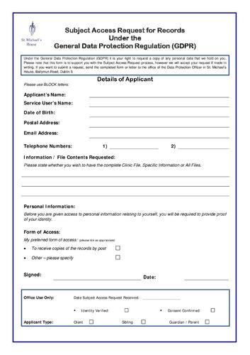 Data Protection - Subject Access Request Form