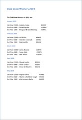 Club Draw Winners 2019 for Website Compliance