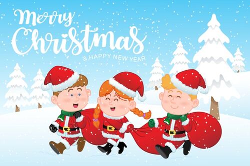 merry-christmas-happy-new-year-greeting-card-with-children-wearing-santa-claus-uniform-they-re-carrying-red-bag-happy-christmas-snow-scene_39338-202