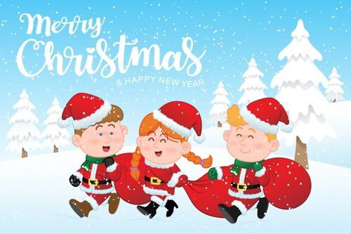 merry-christmas-happy-new-year-greeting-card-with-children-wearing-santa-claus-uniform-they-re-carrying-red-bag-happy-christmas-snow-scene_39338-202