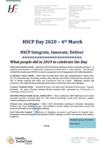 HSCP Day 2019 Examples of what people did