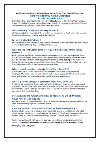 Supporting Family FAQ's March 2020