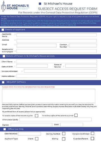 Service User Subject Access Request Form - GDPR - Editable