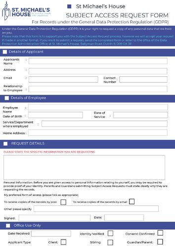 Subject Access Request Form - GDPR - Editable